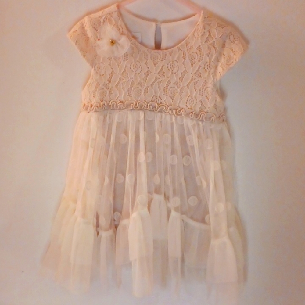 Absolutely Gorgeous Girls cream colored tulle & lace baby doll shirt.